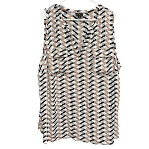 Patterned Sleeveless Top - Black, White, and Tan